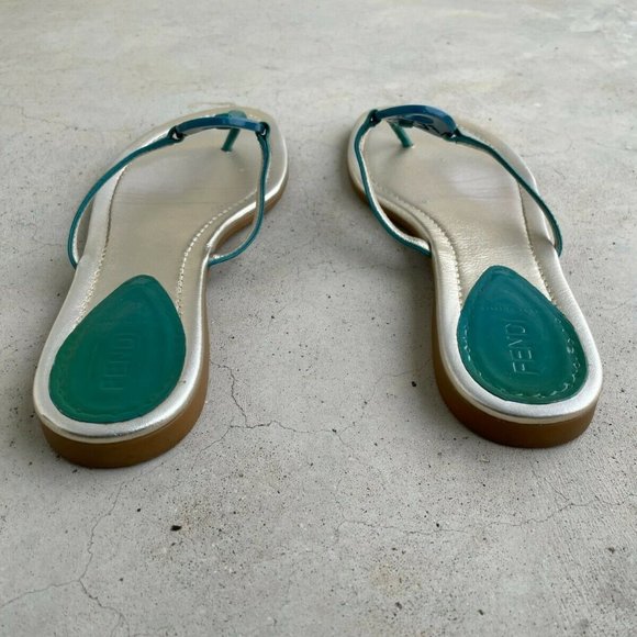 Fendi Women Sandal Flat Thong Blue/Silver Made in Italy Size 39 Authentic Fendi - Picture 6 of 12
